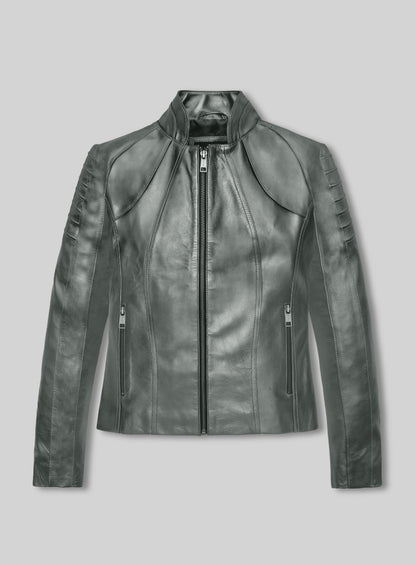 Metallic Lurex Gray Leather Jacket # 265