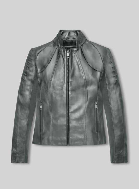Metallic Lurex Gray Leather Jacket # 265