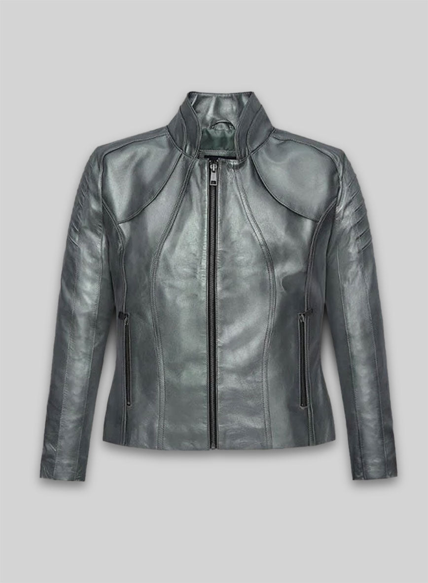 Metallic Lurex Gray Leather Jacket # 265