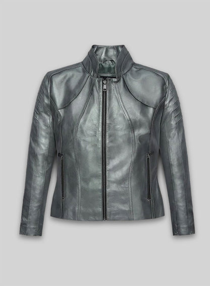 Metallic Lurex Gray Leather Jacket # 265