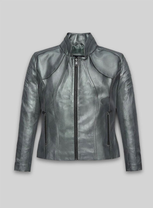 Metallic Lurex Gray Leather Jacket # 265