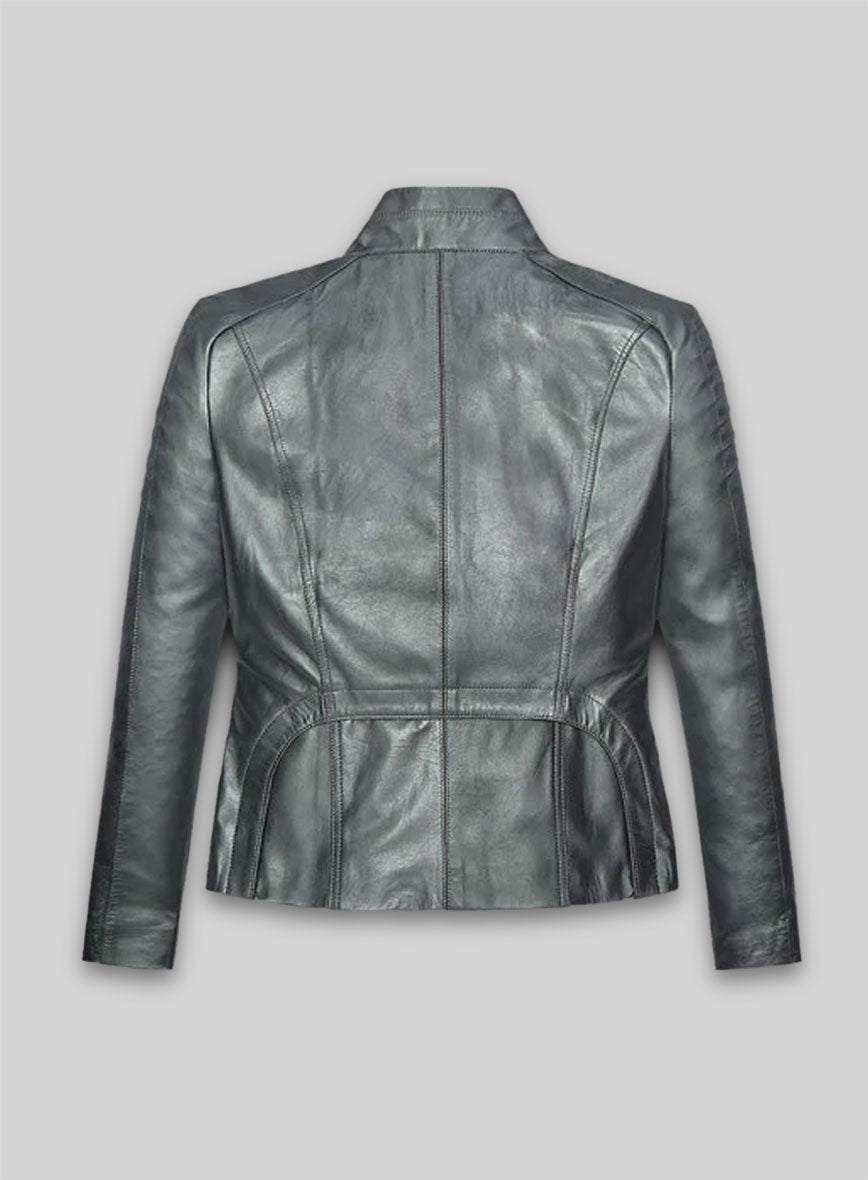 Metallic Lurex Gray Leather Jacket # 265