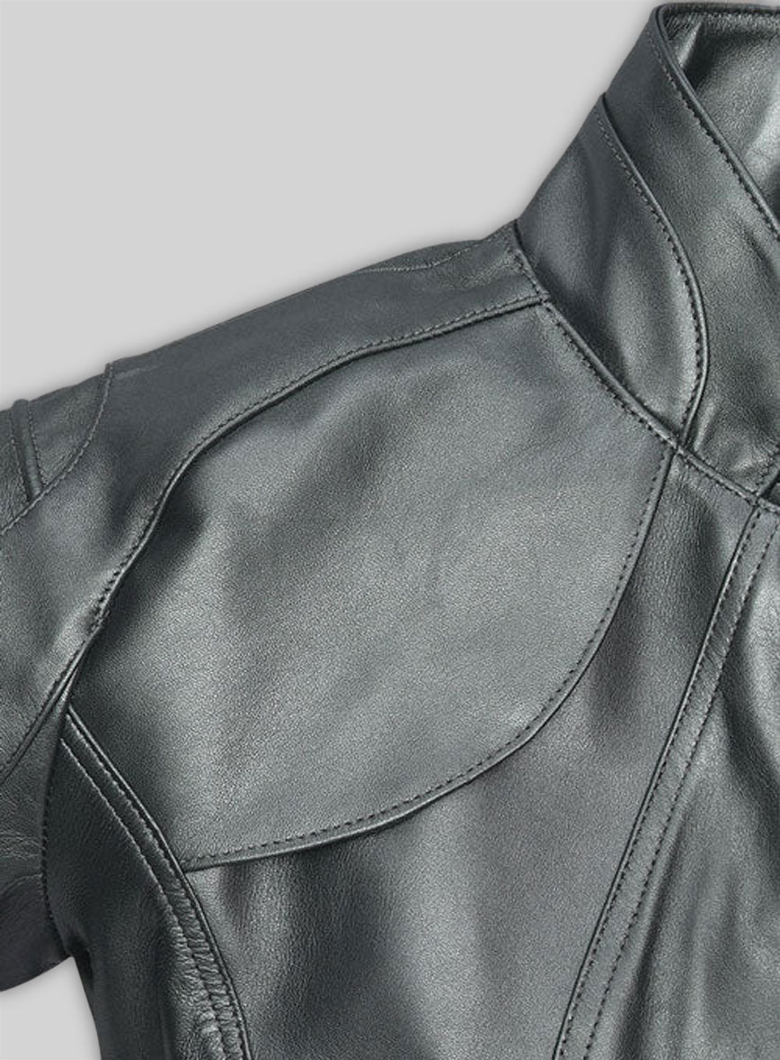 Metallic Lurex Gray Leather Jacket # 265