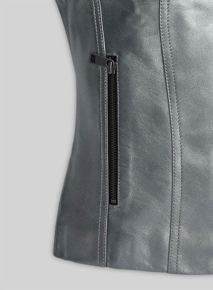 Metallic Lurex Gray Leather Jacket # 265