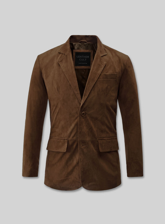 Mid Brown Suede Leather Blazer