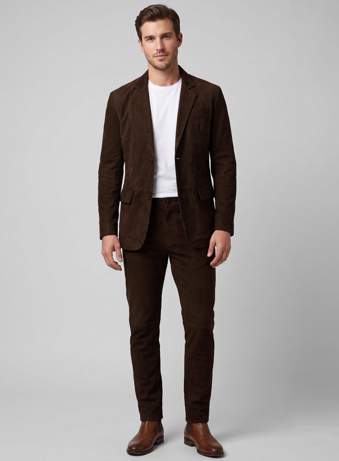 Mid Brown Suede Leather Suit
