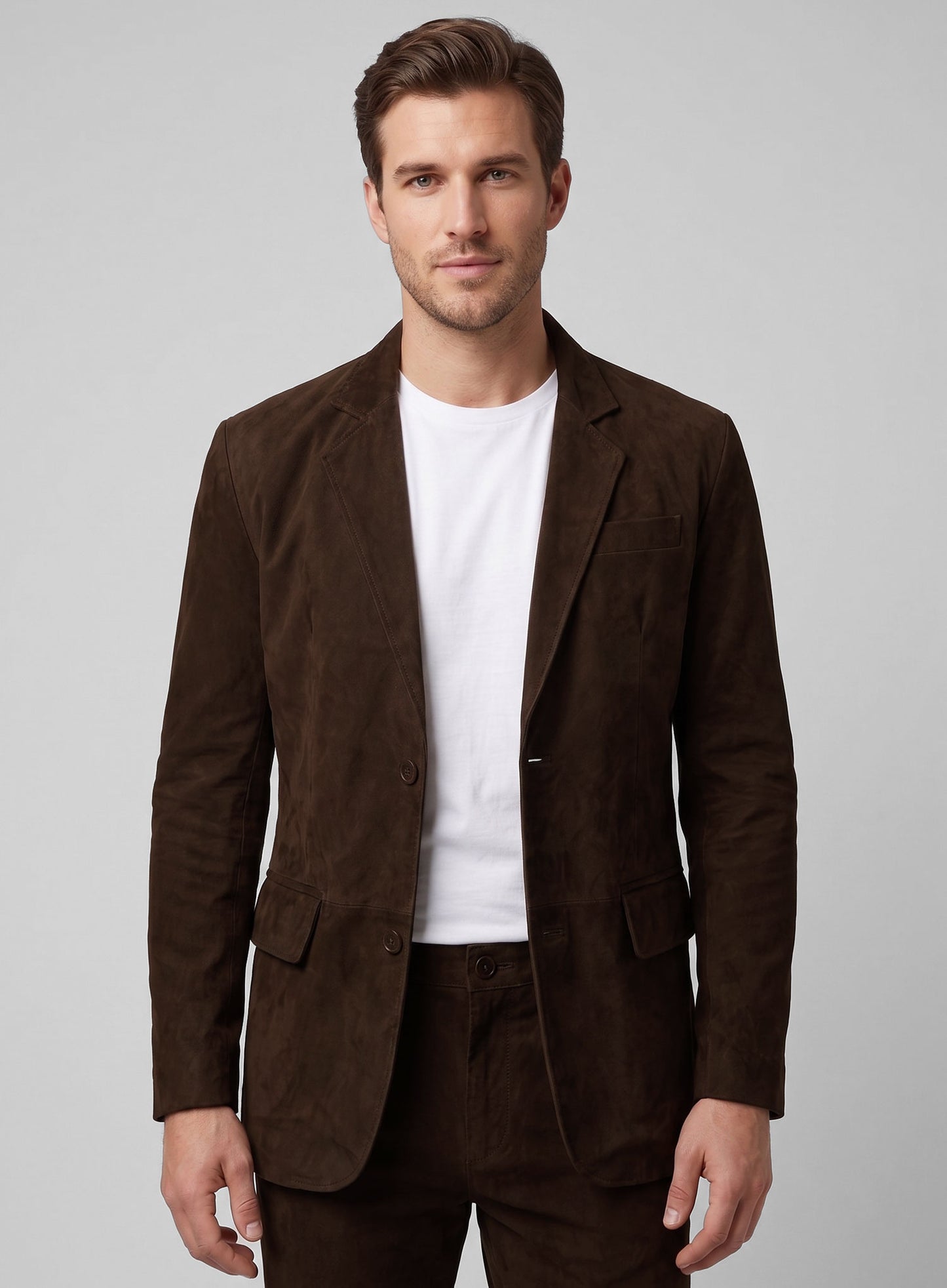 Mid Brown Suede Leather Suit