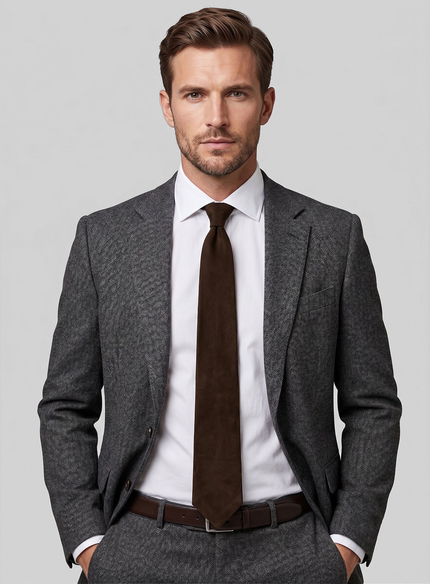 Mid Brown Suede Leather Tie
