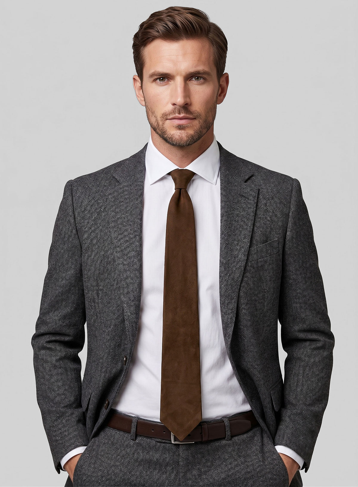 Mid Brown Suede Leather Tie