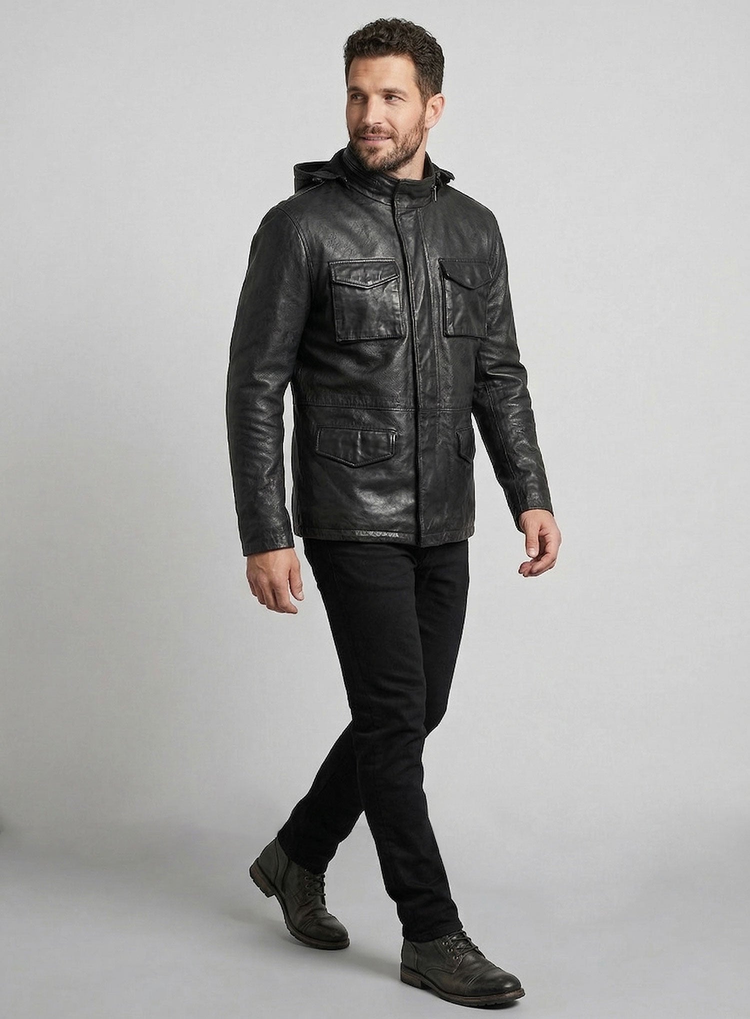 Black Military M-65 Hood Leather Jacket – LeatherCult