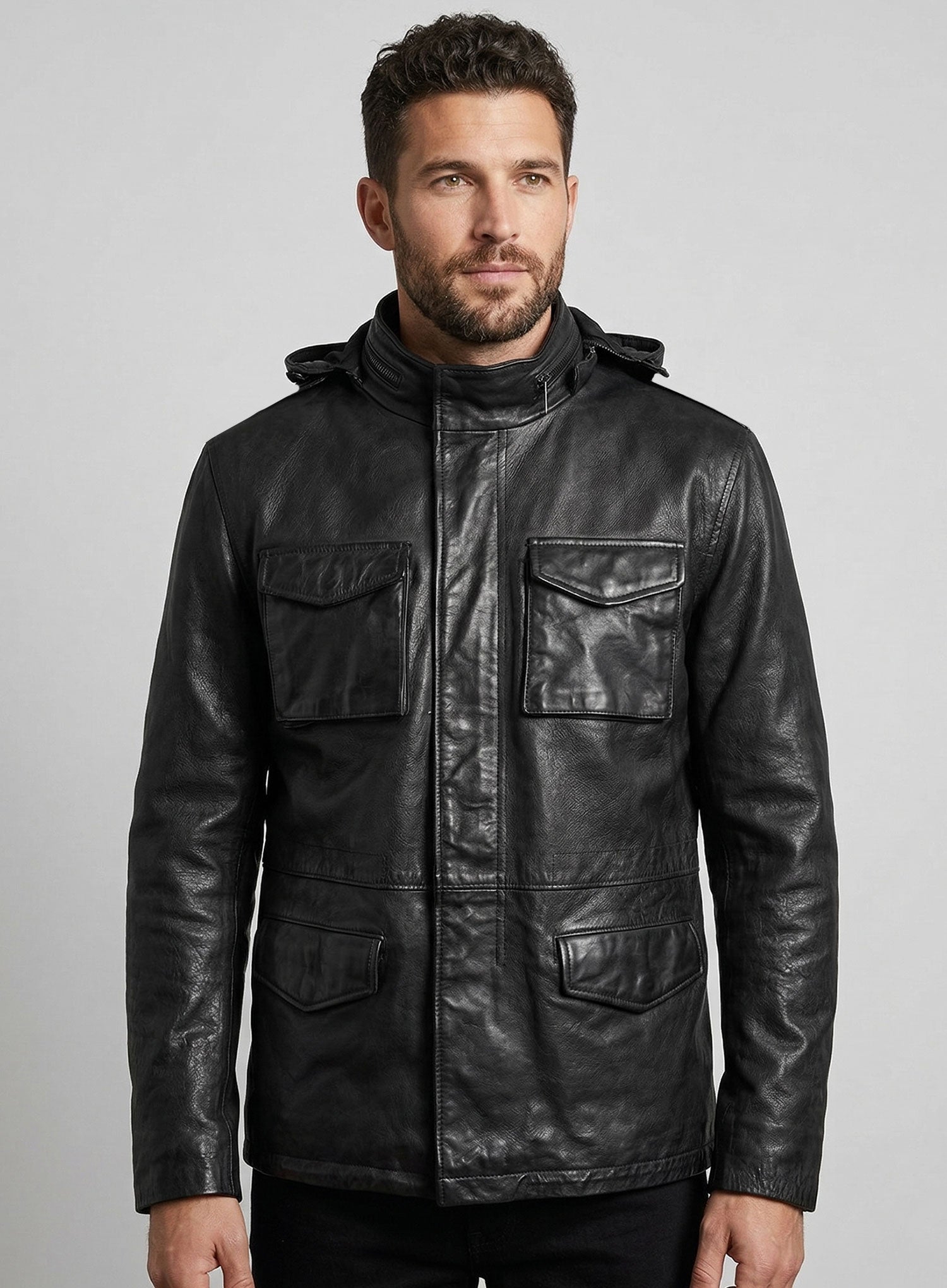 Black Military M-65 Hood Leather Jacket – LeatherCult