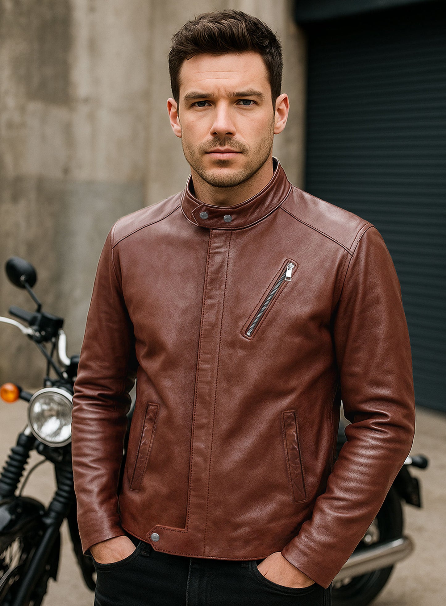 Motorad Tan Biker Leather Jacket