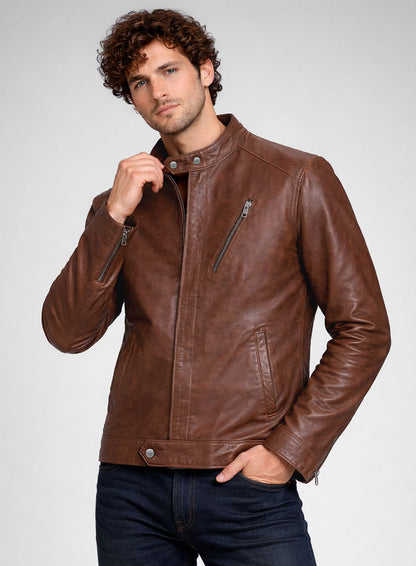 Motorad Tan Biker Leather Jacket
