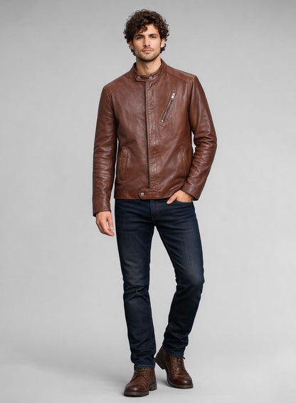 Motorad Tan Biker Leather Jacket
