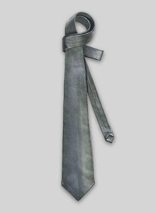Metallic Lurex Gray Leather Tie