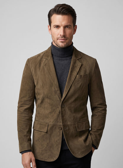 Mushroom Brown Suede Leather Blazer