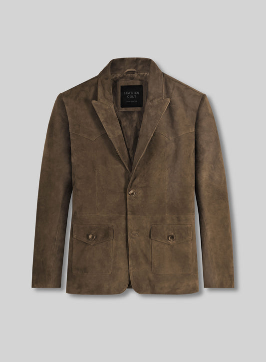 Mushroom Brown Suede Western Leather Blazer