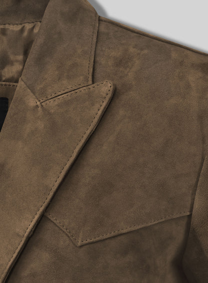 Mushroom Brown Suede Western Leather Blazer