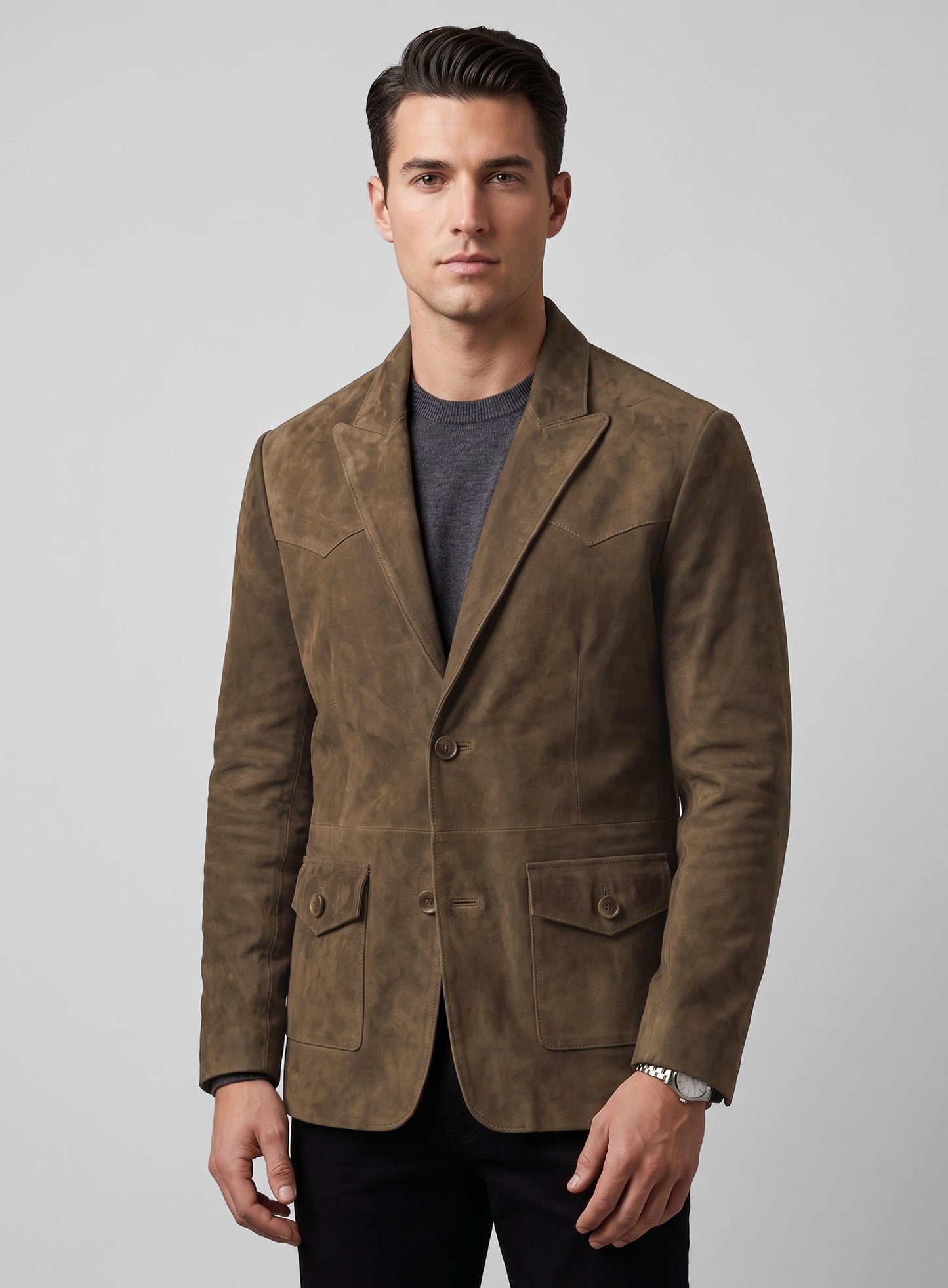 Mushroom Brown Suede Western Leather Blazer