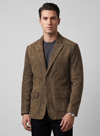 Mushroom Brown Suede Western Leather Blazer
