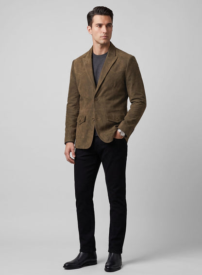 Mushroom Brown Suede Western Leather Blazer