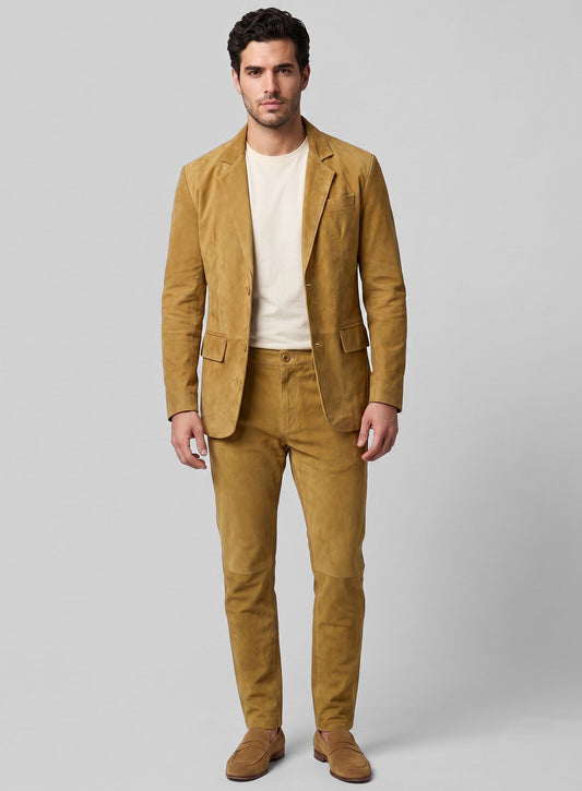 Mustard Suede Leather Suit