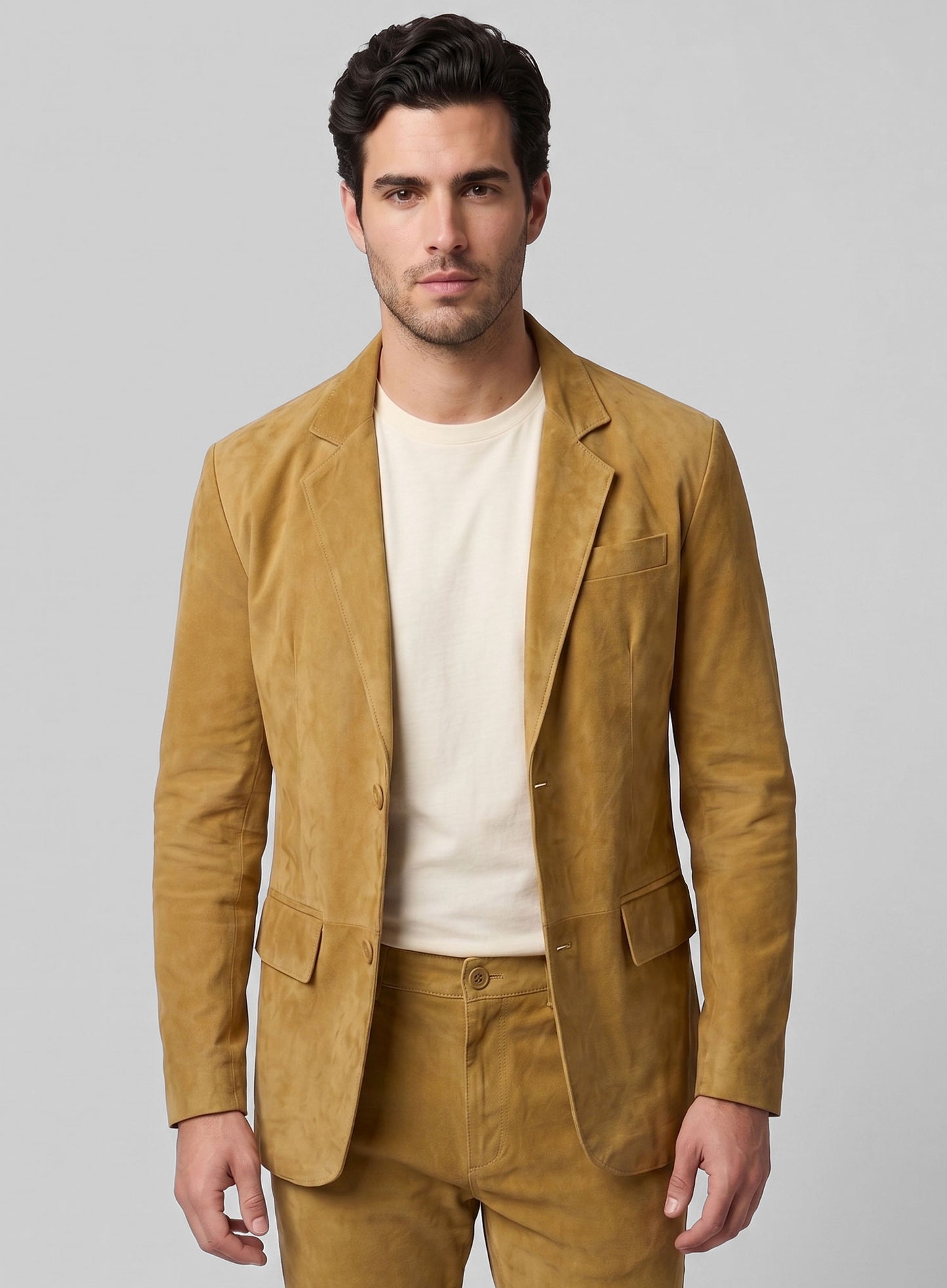 Mustard Suede Leather Suit