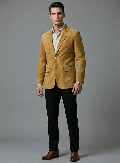 Mustard Suede Leather Blazer