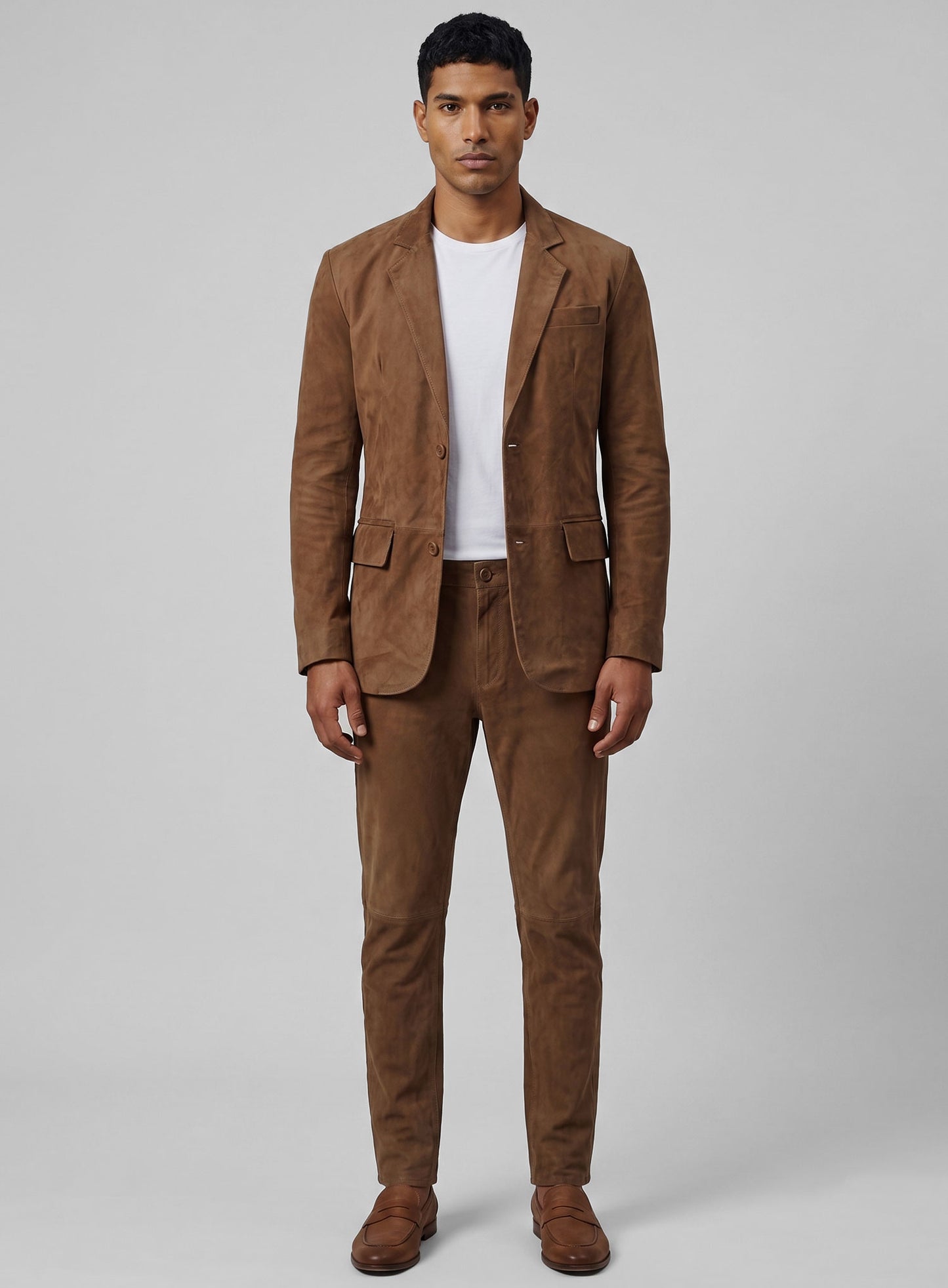 Oak Brown Suede Leather Suit
