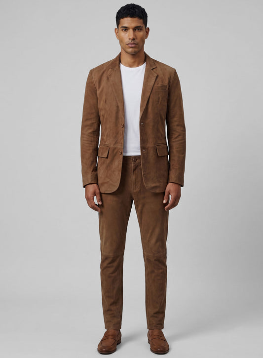 Oak Brown Suede Leather Suit