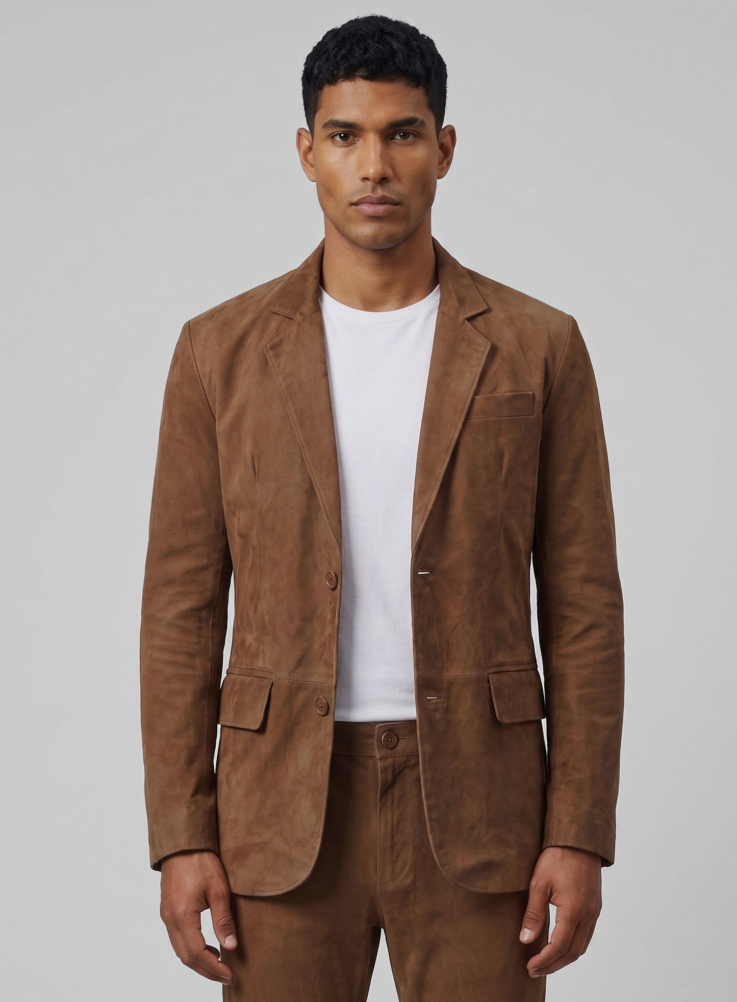 Oak Brown Suede Leather Suit