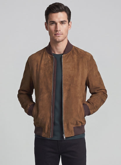 Oak Brown Suede Richard Madden Leather Jacket #1