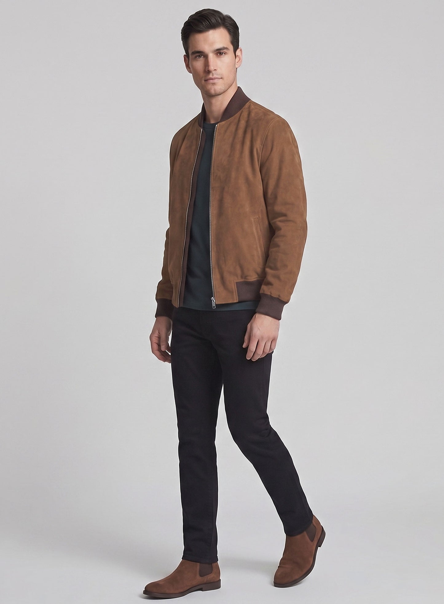 Oak Brown Suede Richard Madden Leather Jacket #1