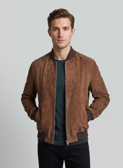 Oak Brown Suede Richard Madden Leather Jacket #1