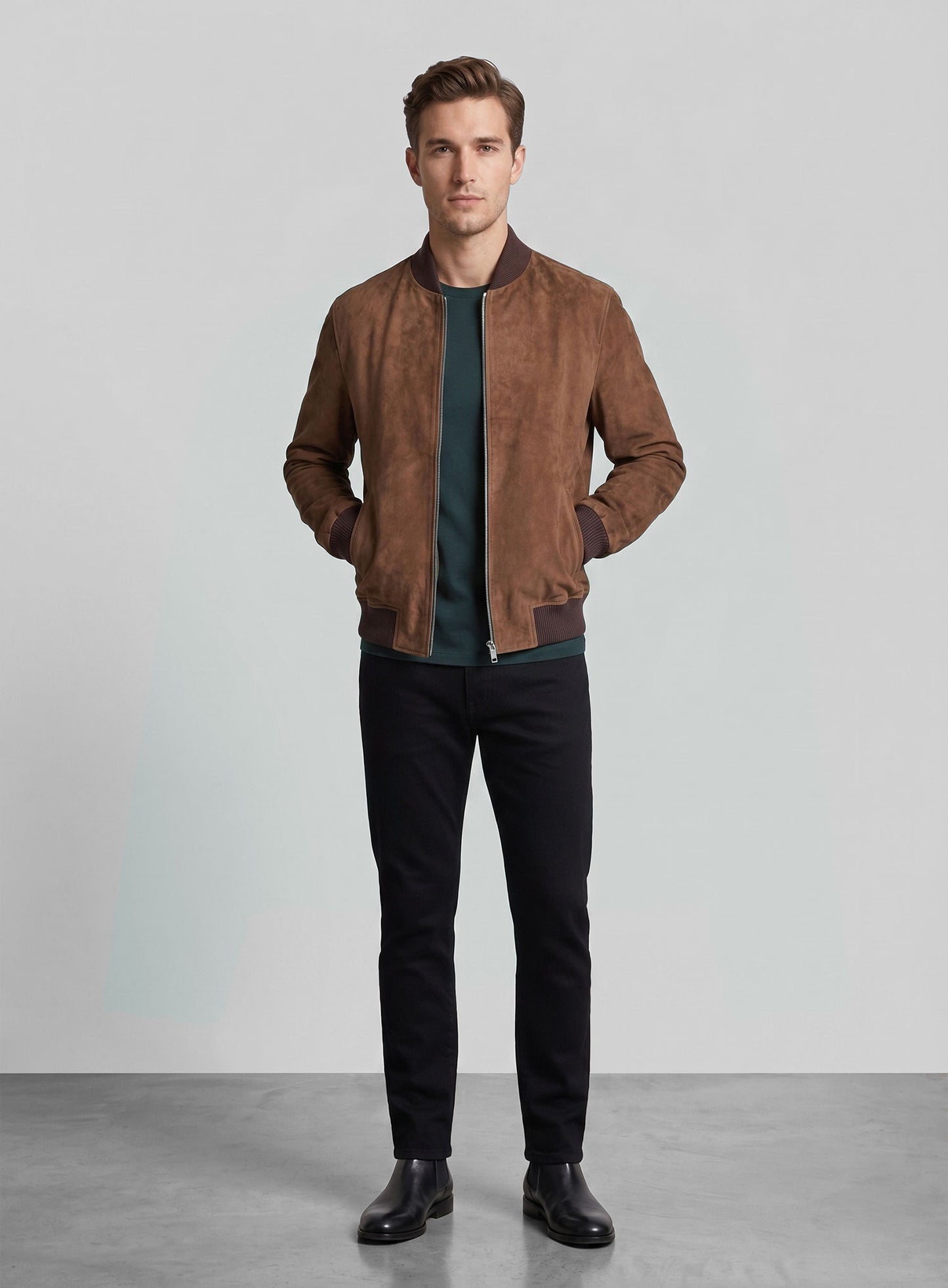 Oak Brown Suede Richard Madden Leather Jacket #1