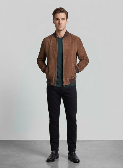 Oak Brown Suede Richard Madden Leather Jacket #1