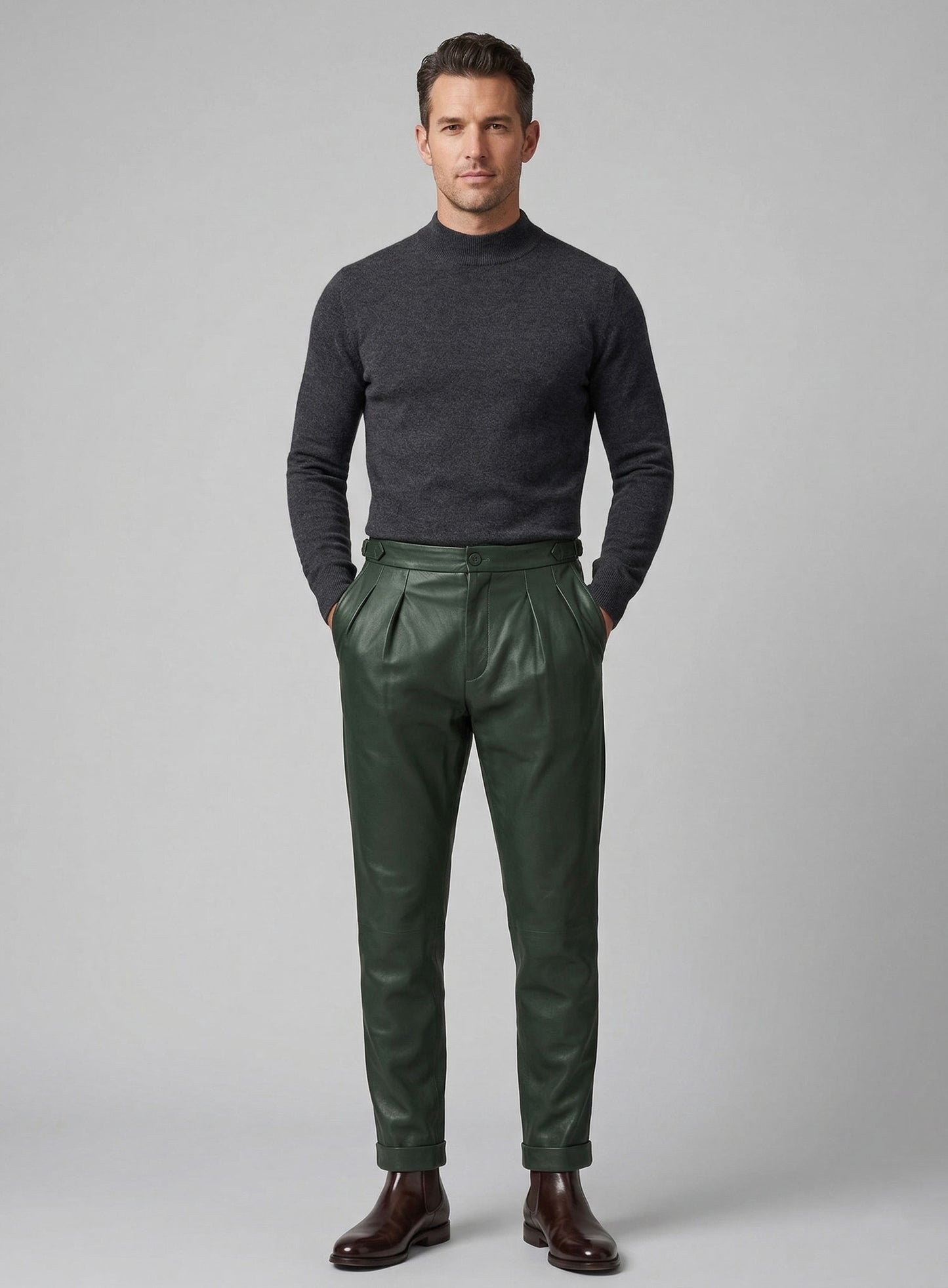 Olive Green Leather Gurkha Pant