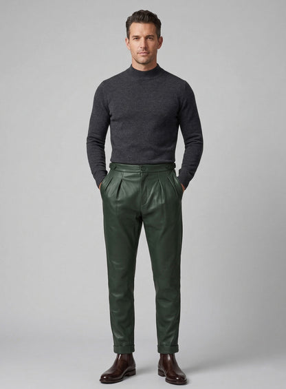 Olive Green Leather Gurkha Pant