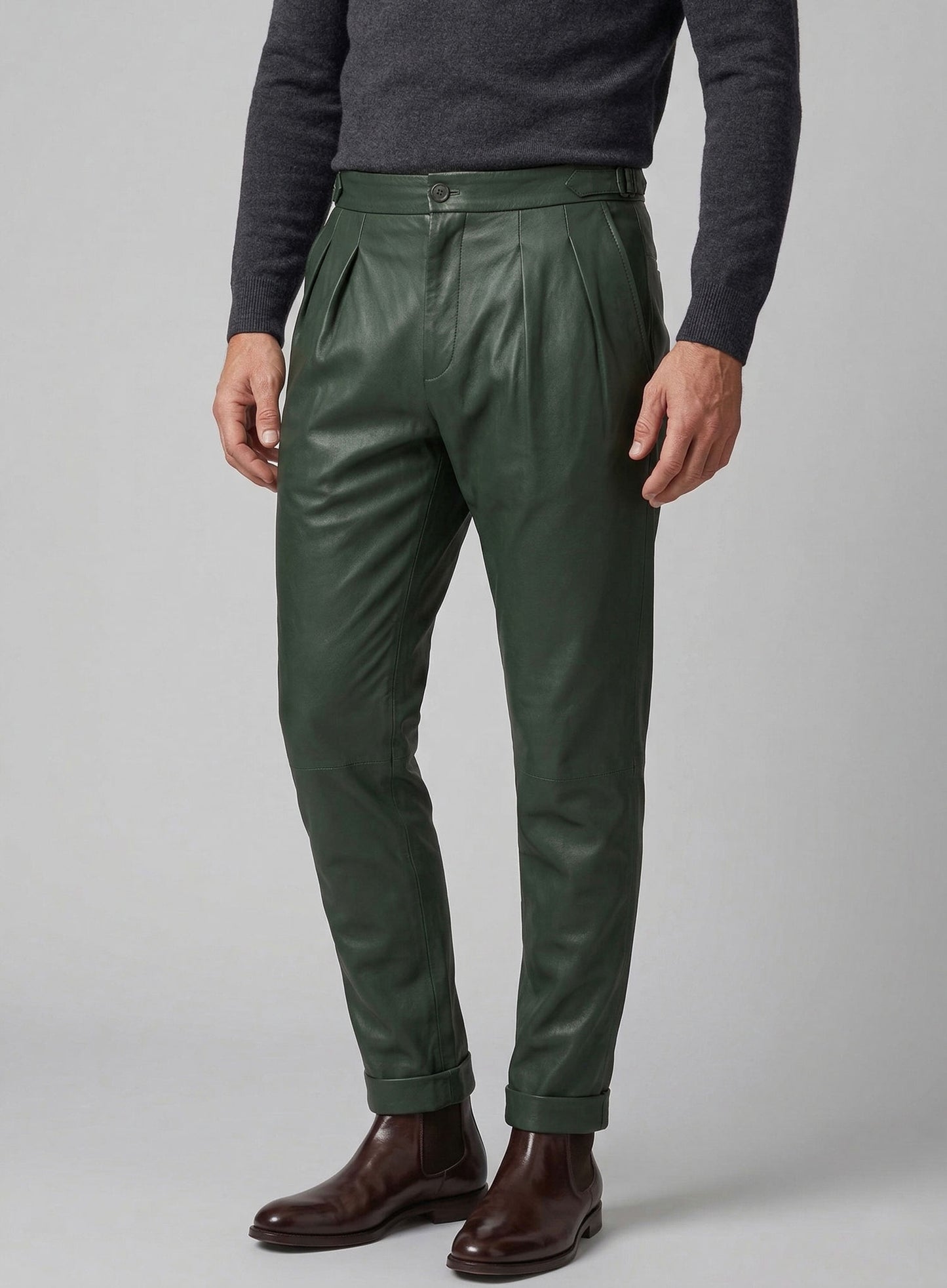 Olive Green Leather Gurkha Pant