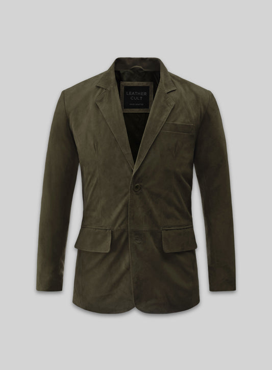 Olive Green Suede Leather Blazer