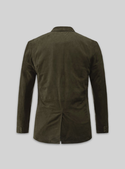 Olive Green Suede Leather Blazer