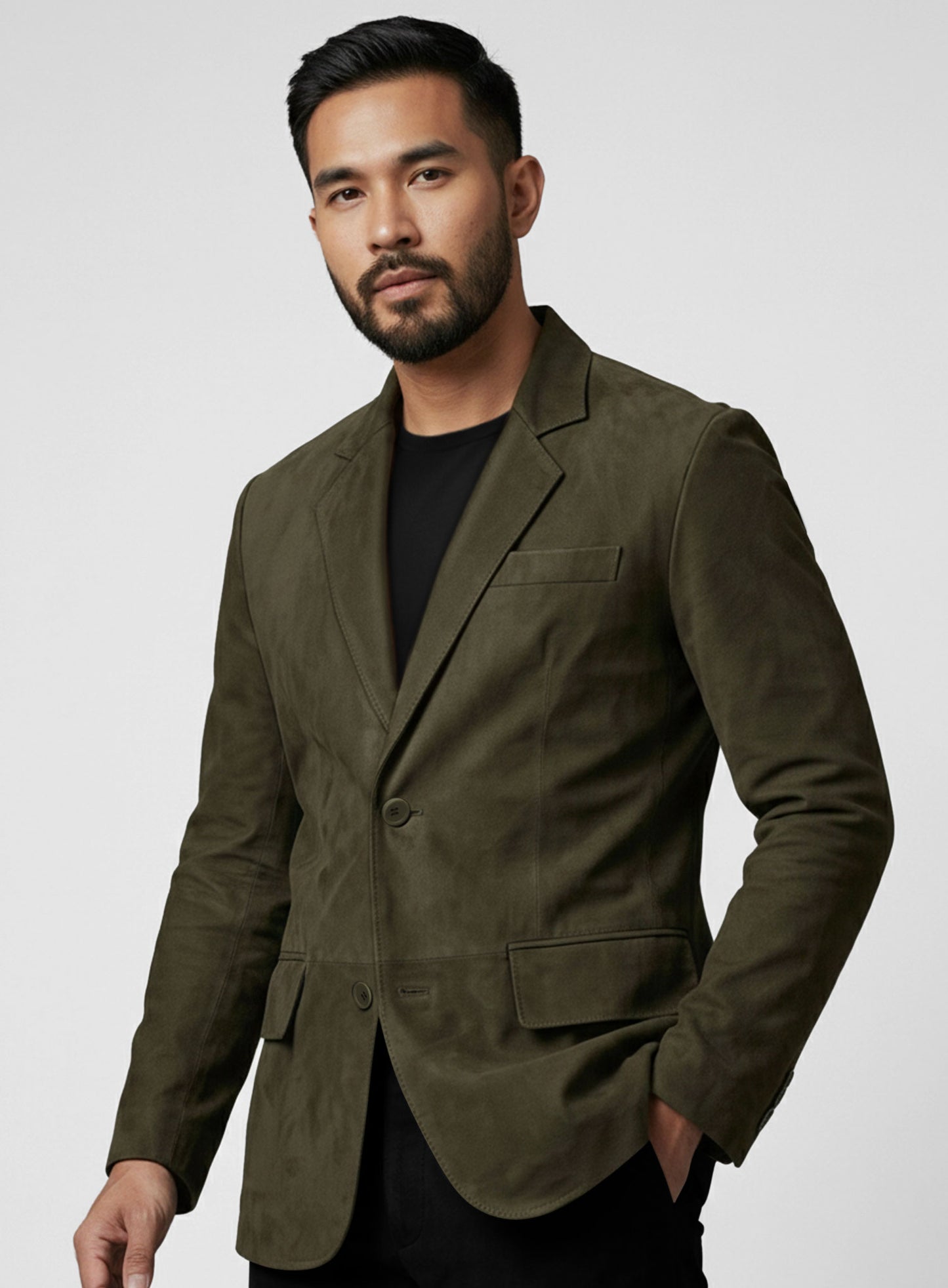 Olive Green Suede Leather Blazer
