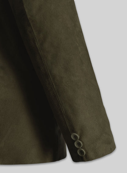 Olive Green Suede Leather Blazer