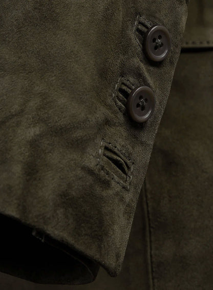 Olive Green Suede Leather Suit