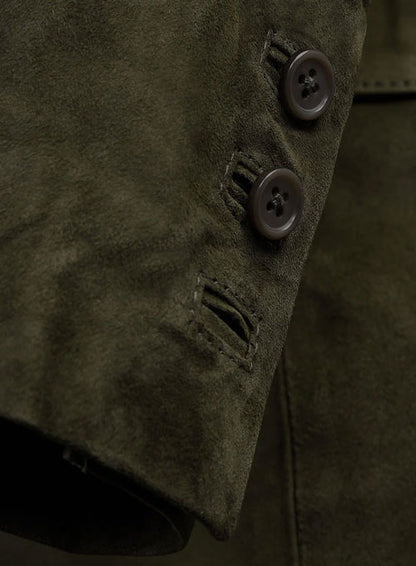 Olive Green Suede Leather Suit - LeatherCult