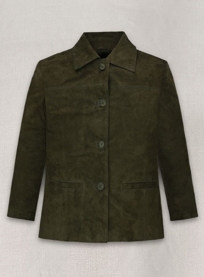 Olive Green Suede Milla Jovovich Leather Jacket - LeatherCult