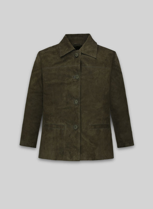 Olive Green Suede Milla Jovovich Leather Jacket