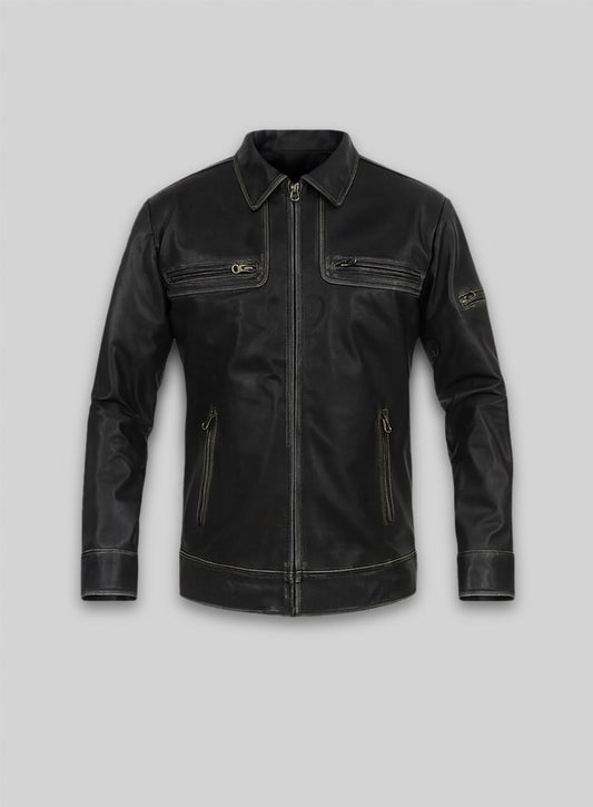 Ontario Rubbed Black Leather Jacket