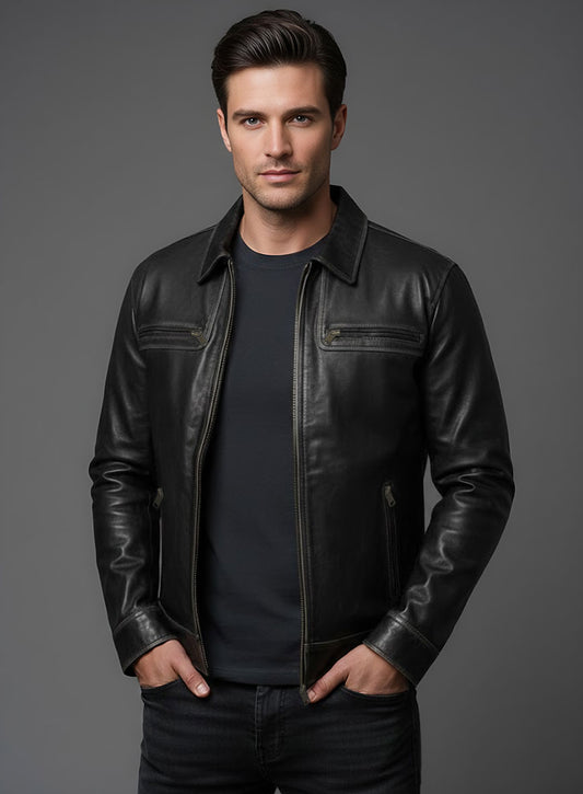 Ontario Rubbed Black Leather Jacket