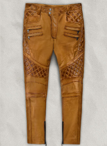 Outlaw Burnt Mustard Leather Pants - LeatherCult